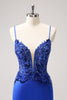 Load image into Gallery viewer, Sparkly Royal Blue Sequin Tight Short Graduation Dress With Lace Up Back