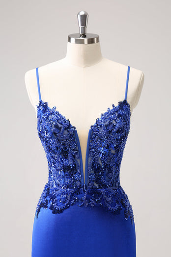 Sparkly Royal Blue Sequin Tight Short Graduation Dress With Lace Up Back