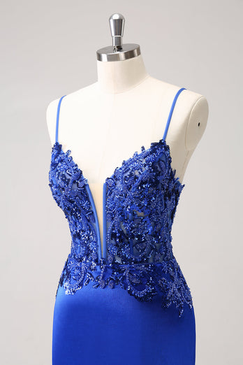 Sparkly Royal Blue Sequin Tight Short Graduation Dress With Lace Up Back