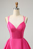 Load image into Gallery viewer, Fuchsia A Line Spaghetti Straps Backless Short Cute Graduation Dress