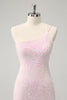 Load image into Gallery viewer, Glitter Pink One Shoulder Tight Graduation Dress with Sequins