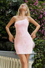 Load image into Gallery viewer, Pink One Shoulder Applique Sequins Short Bodycon Graduation Dress