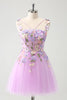 Load image into Gallery viewer, Elegant Purple A Line Halter Flowers Tulle Short Graduation Dress with Lace Up Back