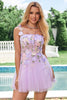 Load image into Gallery viewer, Elegant Purple A Line Halter Flowers Tulle Short Graduation Dress with Lace Up Back