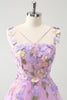 Load image into Gallery viewer, Purple A Line Halter 3D Appliques Tulle Short Graduation Dress