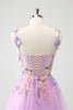 Load image into Gallery viewer, Purple A Line Halter 3D Appliques Tulle Short Graduation Dress