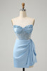 Load image into Gallery viewer, Sparkly Blue Bodycon Sweetheart Beaded Corset Graduation Dress with Slit