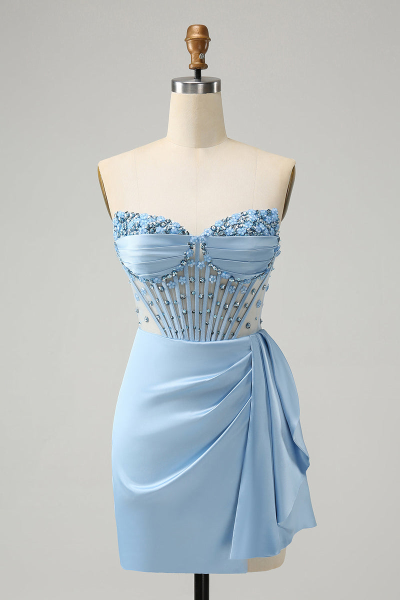 Load image into Gallery viewer, Sparkly Blue Bodycon Sweetheart Corset Graduation Dress with Beading