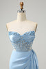 Load image into Gallery viewer, Sparkly Blue Bodycon Sweetheart Corset Graduation Dress with Beading