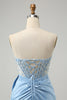 Load image into Gallery viewer, Sparkly Blue Bodycon Sweetheart Corset Graduation Dress with Beading