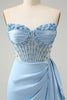 Load image into Gallery viewer, Sparkly Blue Bodycon Sweetheart Corset Graduation Dress with Beading