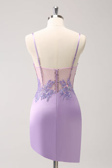 Sparkly Purple Corset Sequin Tight Short Graduation Dress