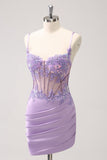 Sparkly Purple Corset Sequin Tight Short Graduation Dress