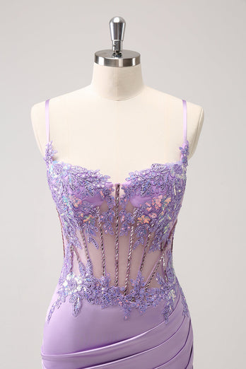 Sparkly Purple Corset Sequin Tight Short Graduation Dress