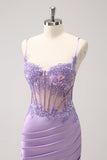 Sparkly Purple Corset Sequin Tight Short Graduation Dress