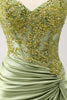 Load image into Gallery viewer, Sparkly Army Green Lace-Up Back Appliques Pleated Graduation Dress