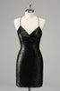 Load image into Gallery viewer, Stylish Glitter Black Sequins Tight Graduation Dress with Lace Up Back