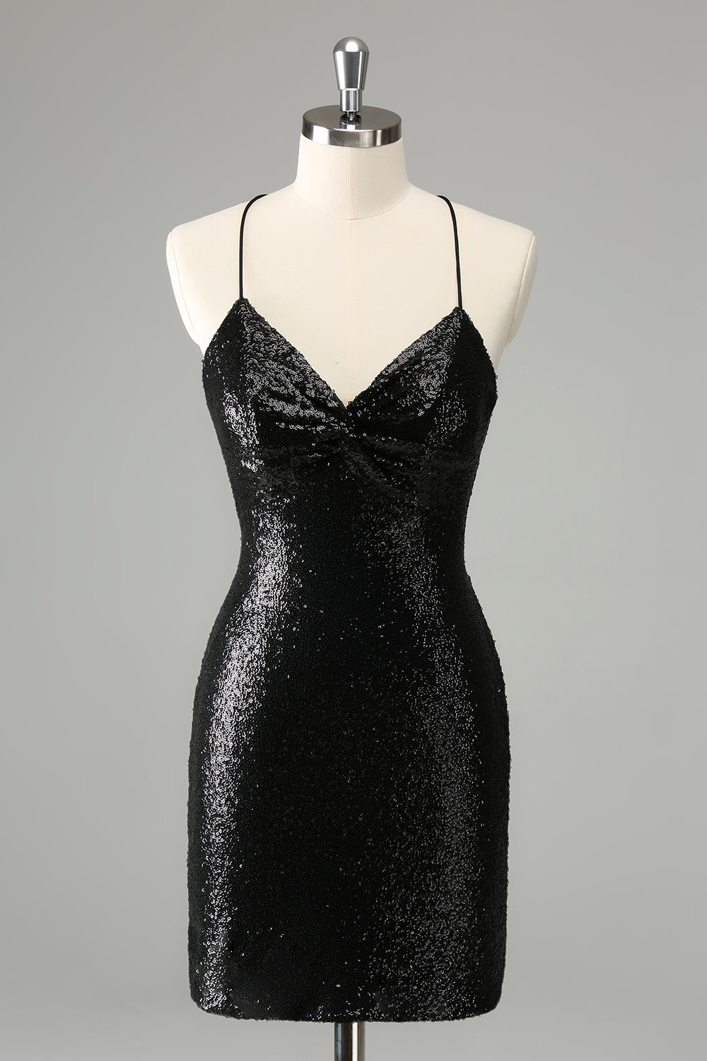 Stylish Glitter Black Sequins Tight Graduation Dress with Lace Up Back