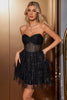 Load image into Gallery viewer, Sparkly Cute A Line Black Sweetheart Tiered Corset Graduation Dress