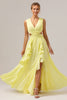 Load image into Gallery viewer, Lemon Yellow A Line Cut Out Lace Up Back Long Bridesmaid Dress with Ruffles