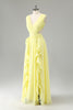 Load image into Gallery viewer, Lemon Yellow A Line Cut Out Long Bridesmaid Dress with Ruffles