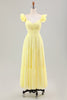 Load image into Gallery viewer, Simple Lemon Yellow A Line Pleated Ruffled Wedding Guest Dress