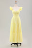 Load image into Gallery viewer, Simple Lemon Yellow A Line Pleated Wedding Party Guest Dress with Ruffles