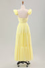 Load image into Gallery viewer, Simple Lemon Yellow A Line Pleated Ruffled Wedding Guest Dress