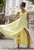 Load image into Gallery viewer, Simple Lemon Yellow A Line Pleated Wedding Party Guest Dress with Ruffles