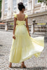 Load image into Gallery viewer, Simple Lemon Yellow A Line Pleated Ruffled Wedding Guest Dress