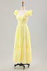 Load image into Gallery viewer, Simple Lemon Yellow A Line Pleated Ruffled Wedding Guest Dress