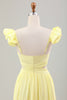 Load image into Gallery viewer, Simple Lemon Yellow A Line Pleated Ruffled Wedding Guest Dress