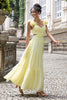 Load image into Gallery viewer, Simple Lemon Yellow A Line Pleated Wedding Party Guest Dress with Ruffles