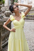 Load image into Gallery viewer, Simple Lemon Yellow A Line Pleated Wedding Party Guest Dress with Ruffles