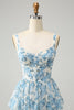 Load image into Gallery viewer, White Blue Corset Tiered Floral Wedding Guest Dress