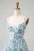 Load image into Gallery viewer, White Blue Corset Tiered Floral Wedding Guest Dress