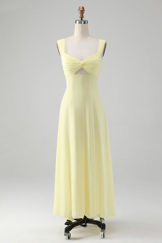 Lemon Yellow Keyhole A Line Midi Bridesmaid Dress