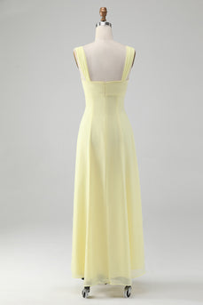 Lemon Yellow Keyhole A Line Midi Bridesmaid Dress