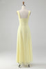 Load image into Gallery viewer, Lemon Yellow A Line Keyhole Long Bridesmaid Dress with Slit