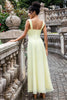 Load image into Gallery viewer, Lemon Yellow A Line Keyhole Long Bridesmaid Dress with Slit