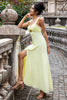 Load image into Gallery viewer, Lemon Yellow A Line Keyhole Long Bridesmaid Dress with Slit