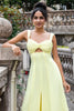 Load image into Gallery viewer, Lemon Yellow A Line Keyhole Long Bridesmaid Dress with Slit