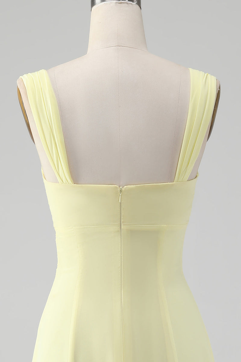 Load image into Gallery viewer, Lemon Yellow Keyhole A Line Midi Bridesmaid Dress