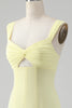 Load image into Gallery viewer, Lemon Yellow Keyhole A Line Midi Bridesmaid Dress