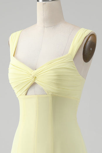 Lemon Yellow Keyhole A Line Midi Bridesmaid Dress