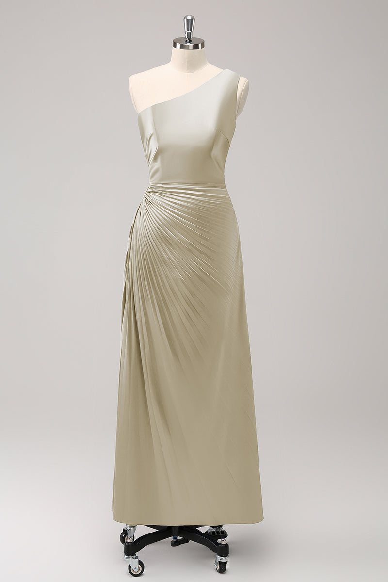 Load image into Gallery viewer, Blue One Shoulder Satin Keyhole Long Bridesmaid Dress