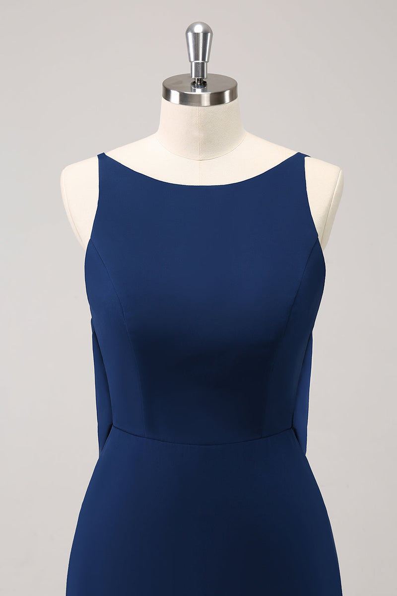 Load image into Gallery viewer, Navy Cowl Back A-Line Long Bridesmaid Dress