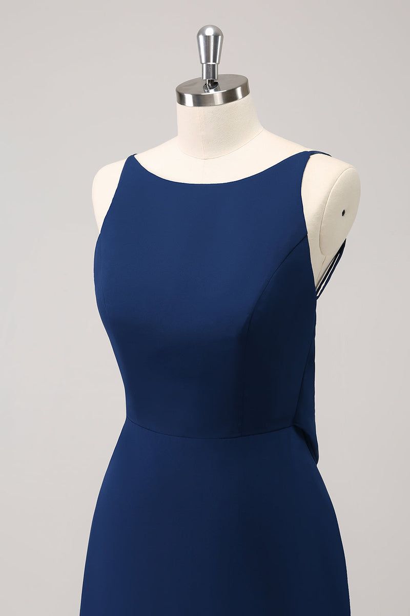 Load image into Gallery viewer, Navy Cowl Back A-Line Long Bridesmaid Dress