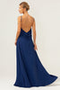 Load image into Gallery viewer, Navy Mermaid Backless Chiffon Long Bridesmaid Dress