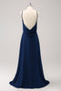 Load image into Gallery viewer, Navy Cowl Back A-Line Long Bridesmaid Dress